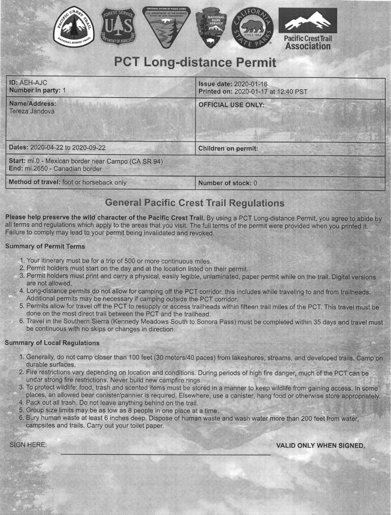 PCT long - distance Permit